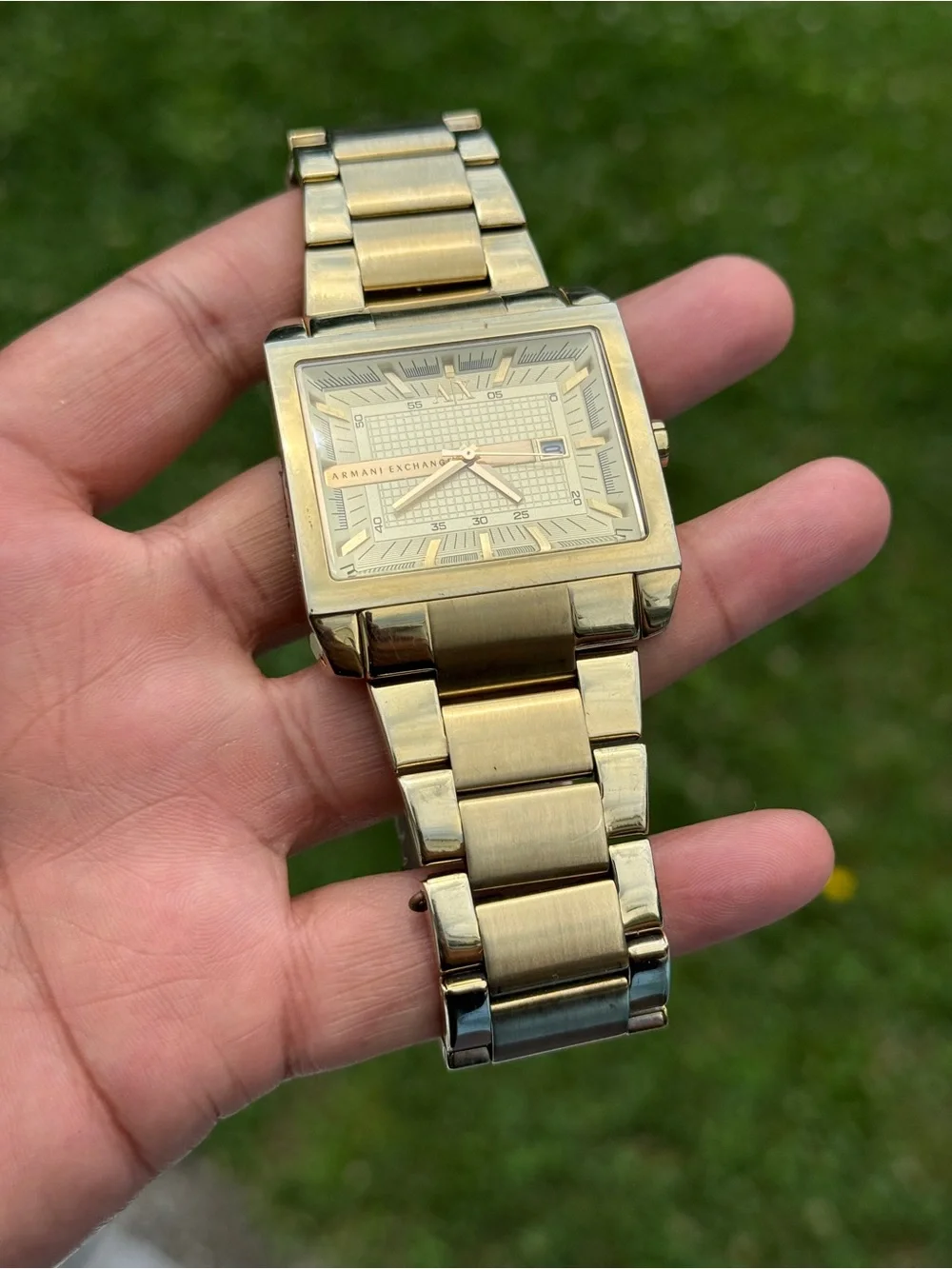 Armani Exchange Gold-Tone Square Bracelet Watch Mens